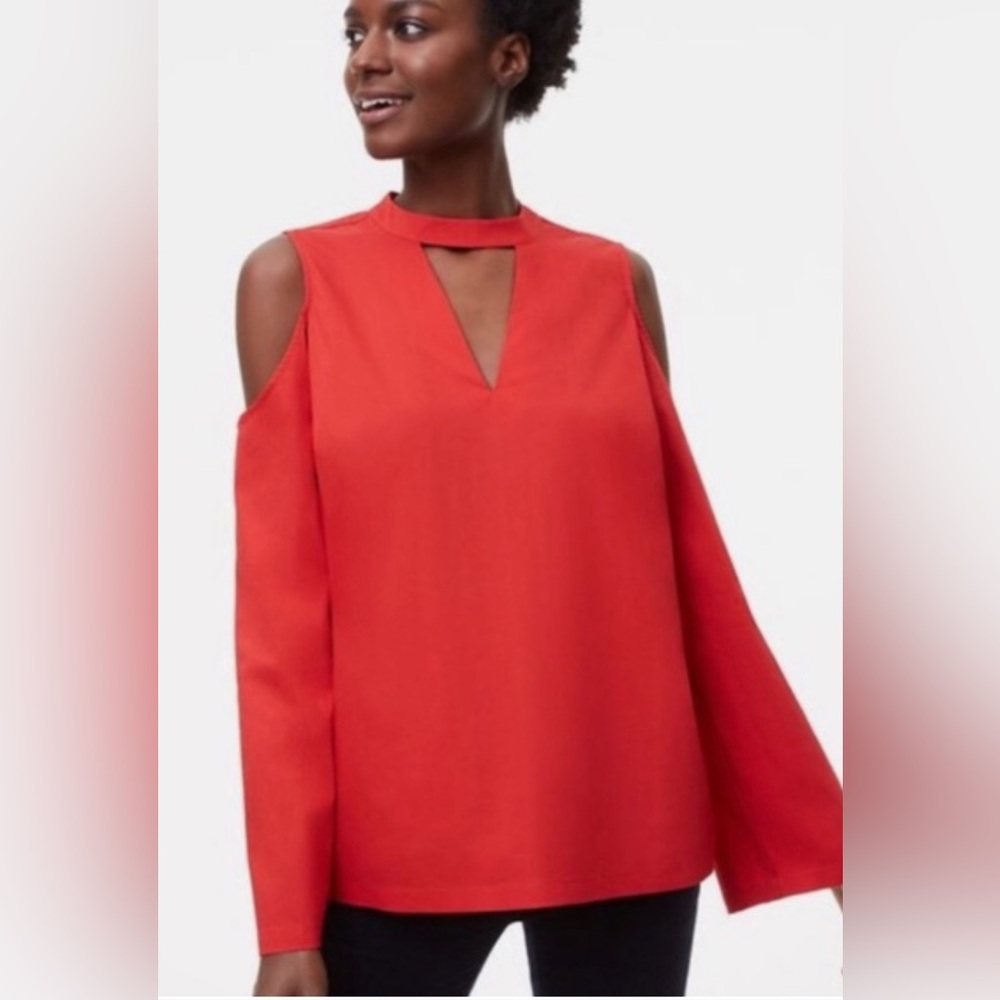 Loft Red Long Sleeve Cold Shoulder Blouse Sz XS